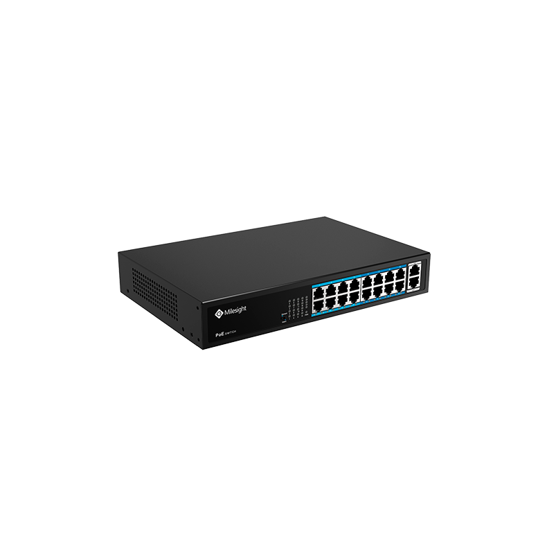 Milesight PoE switch, 16 x PoE, 2 x gigabit uplink, 200w