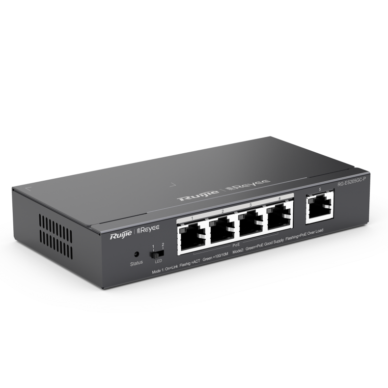 Reyee PoE 4+1 CH Switch med cloud, 54W PoE, 10/100/1000