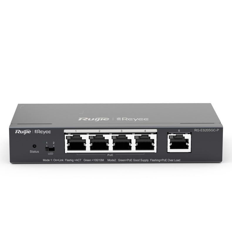 Reyee PoE 4+1 CH Switch med cloud, 54W PoE, 10/100/1000
