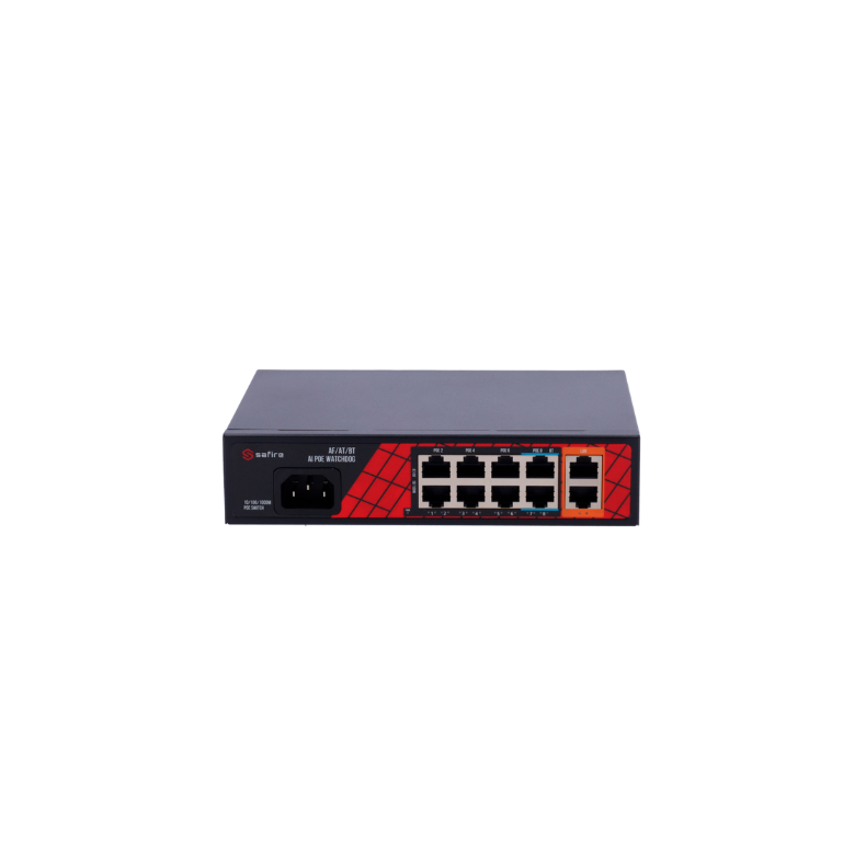 Safire PoE Switch 120W, 6x 30W PoE (100Mbps) &amp; 2x 60W PoE (100Mbps) &amp; 2x Uplink (1000Mbps), WatchDog