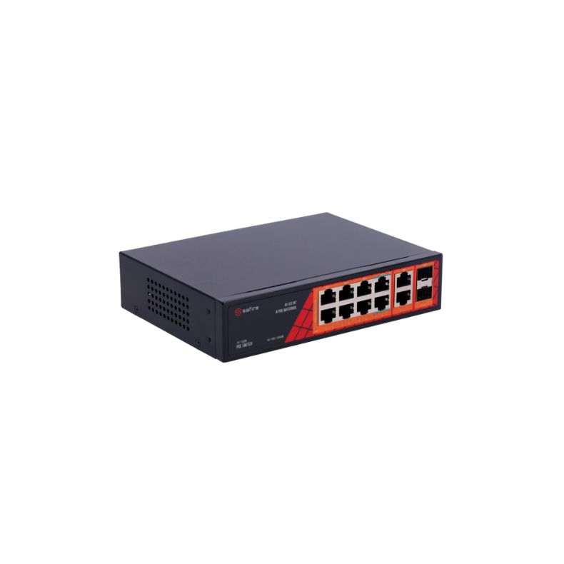 Safire PoE gigabit Switch 120W, 6x 30W PoE &amp; 2x 60W PoE &amp; 2x SFP Link &amp; 2x Uplink, PoE WatchDog