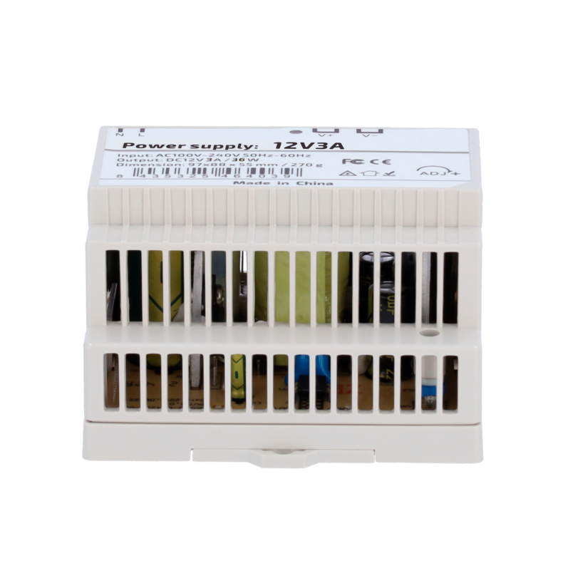 Strmforsyning til DIN skinne montage. 12V 3A