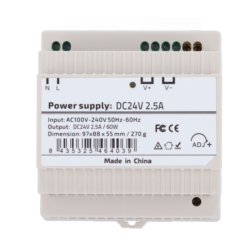 Strmforsyning til DIN skinne montage. 24V 2,5A,