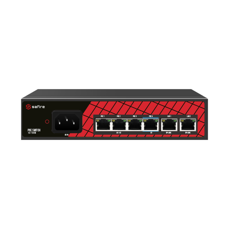Safire PoE Switch 60W, 3x 30W PoE &amp; 1x 60W PoE &amp; 2x Uplink, WatchDog