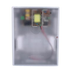 12V 5A Strmforsyning i plastkabinet med mulighed for tilslutning af backupbatteri (op til 17Ah)