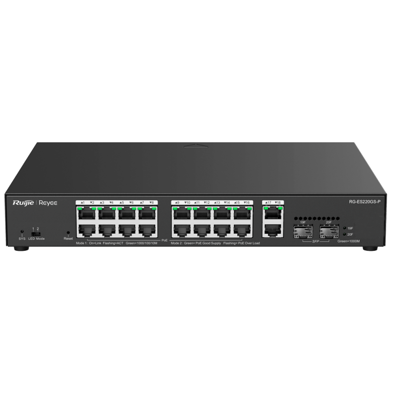  Reyee PoE 16 x PoE + 2 x SFP + 2 x RJ45 UPLINK Switch, PoE, 250W, 10/100/1000, med cloud