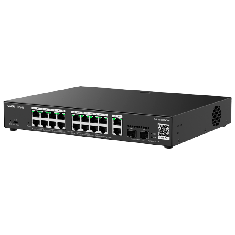  Reyee PoE 16 x PoE + 2 x SFP + 2 x RJ45 UPLINK Switch, PoE, 250W, 10/100/1000, med cloud